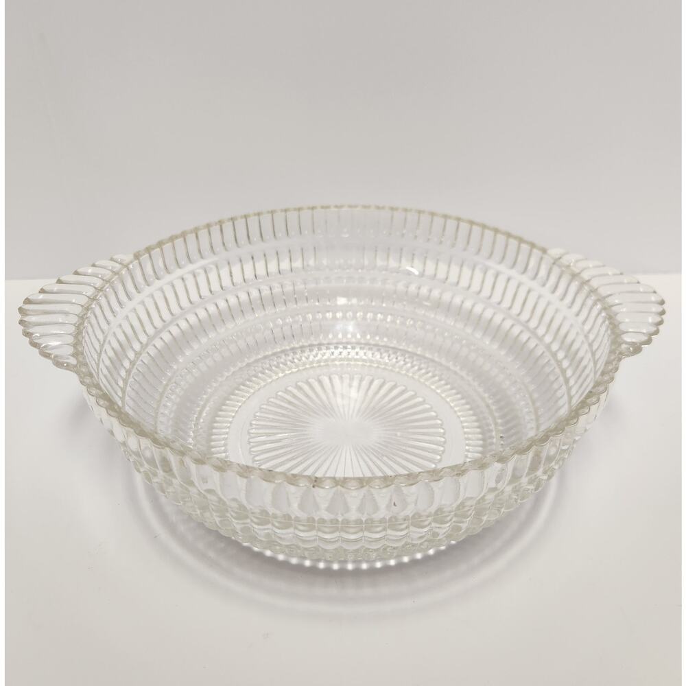 Vintage Clear Pressed Glass Serving Bowl with Handles Salad Fruit Dish